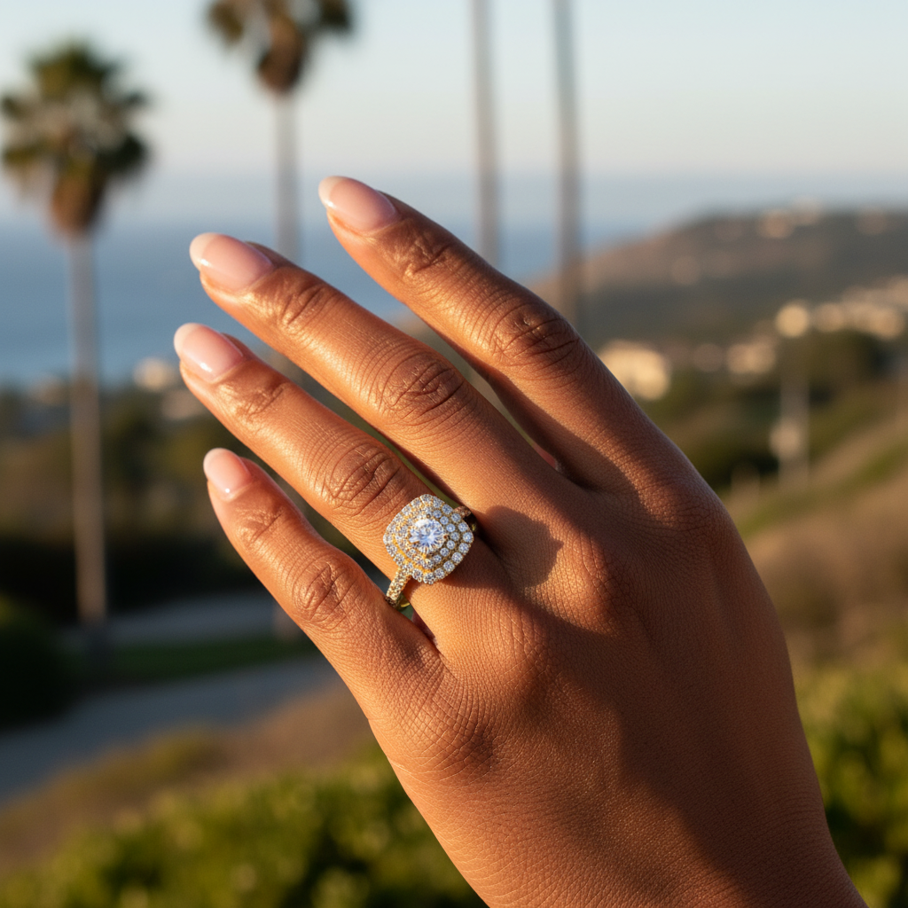14K Yellow Gold Square Diamonds Womens Ring - 1.09ct