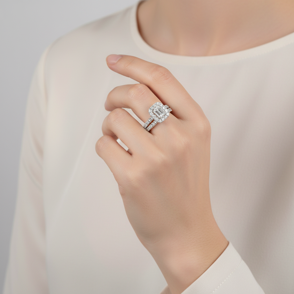 14K White Gold Diamond Womens Engagement & Wedding Ring Set - 2.88ct