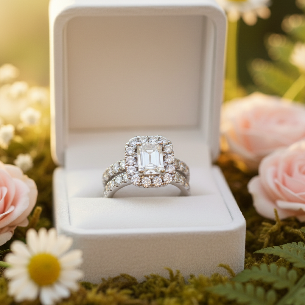 14K White Gold Diamond Womens Engagement & Wedding Ring Set - 2.88ct