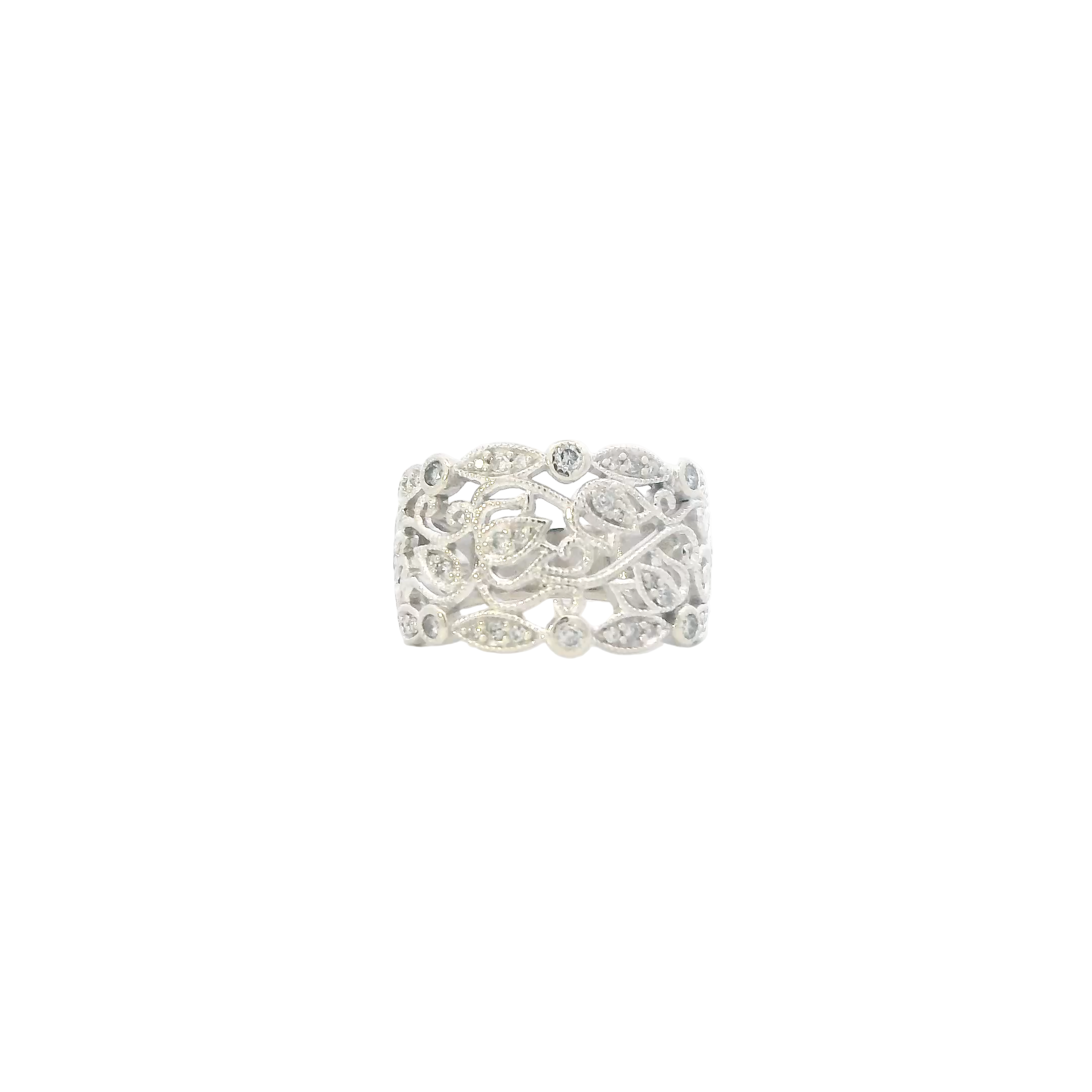 10K White Gold Diamonds Filigree Womens Ring - 0.30ct