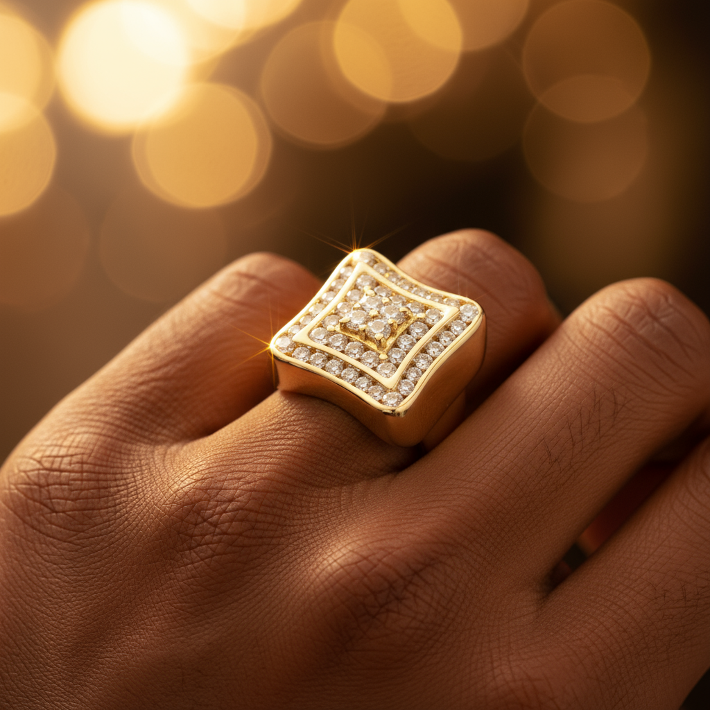 14K Yellow Gold Diamonds Mens Ring - 3.95ct