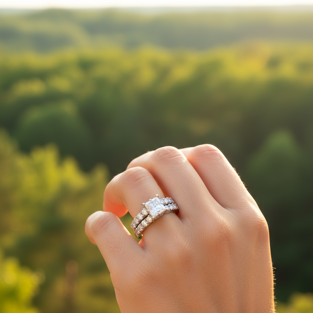 14K White Gold Diamonds Womens Engagement & Wedding Ring Set  - 1.36ct