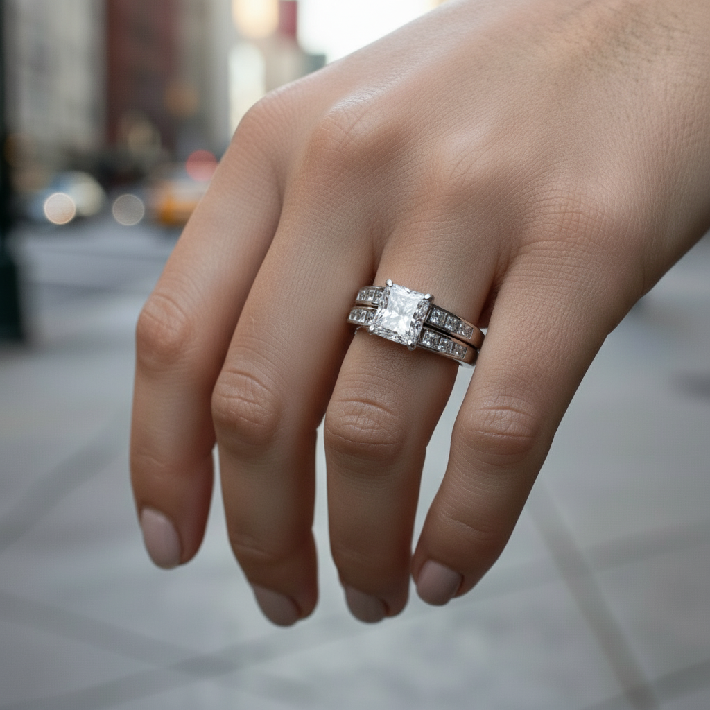 14K White Gold Diamonds Womens Engagement & Wedding Ring Set - 1.95ct