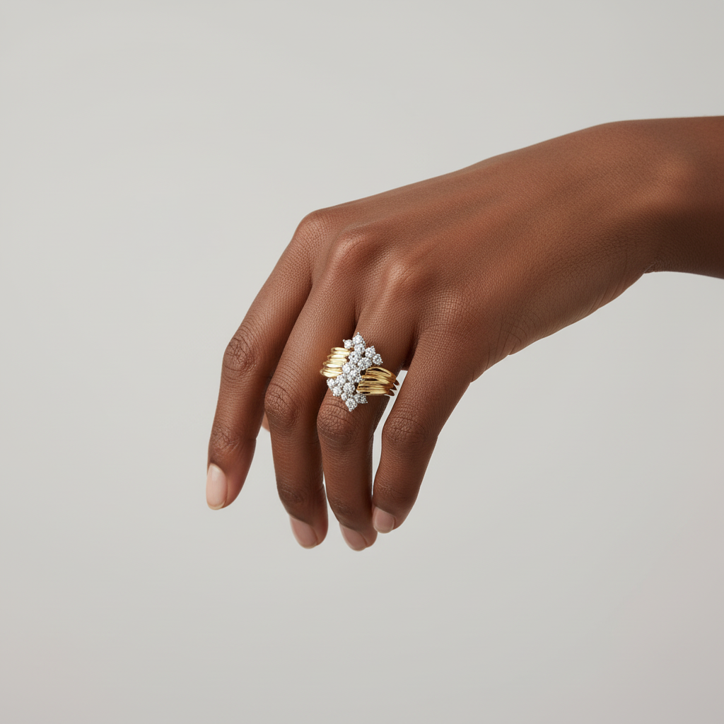 14K Yellow Gold Diamonds Cluster Ring - 0.52ct