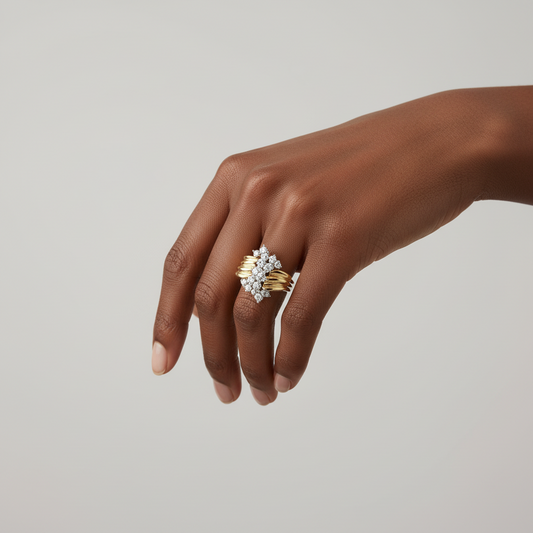 14K Yellow Gold Diamonds Cluster Ring - 0.52ct