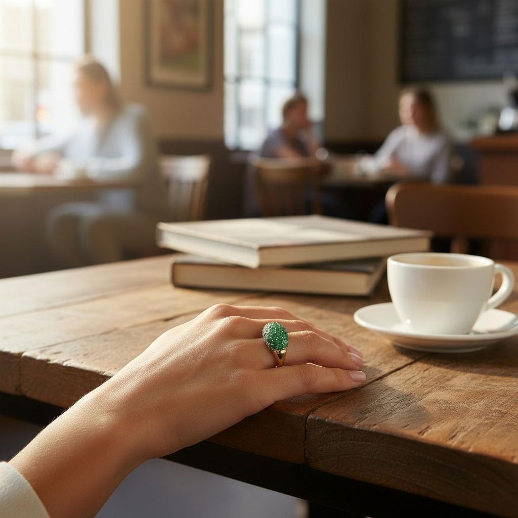 10K Yellow & White Gold Emerald Domed Ring
