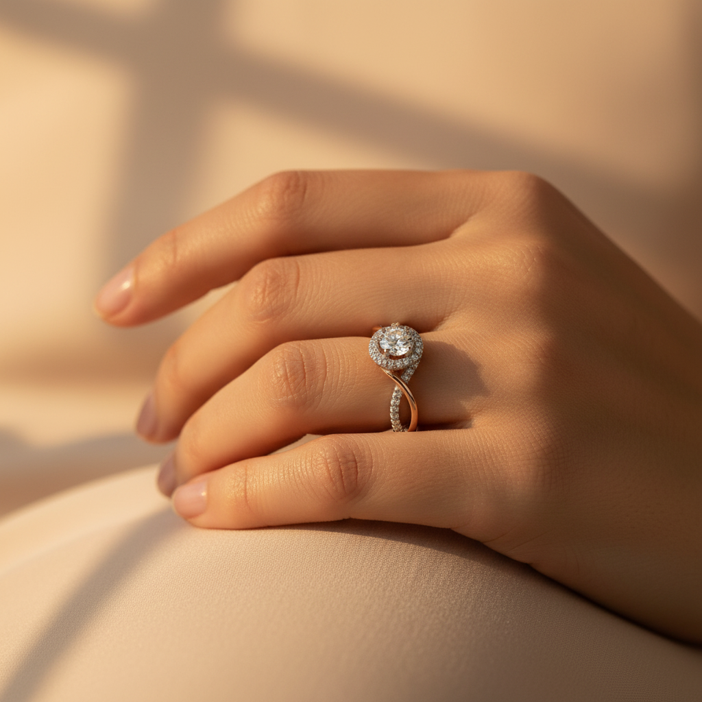 10K White & Rose Gold Diamonds Womens Ring - 0.30ct