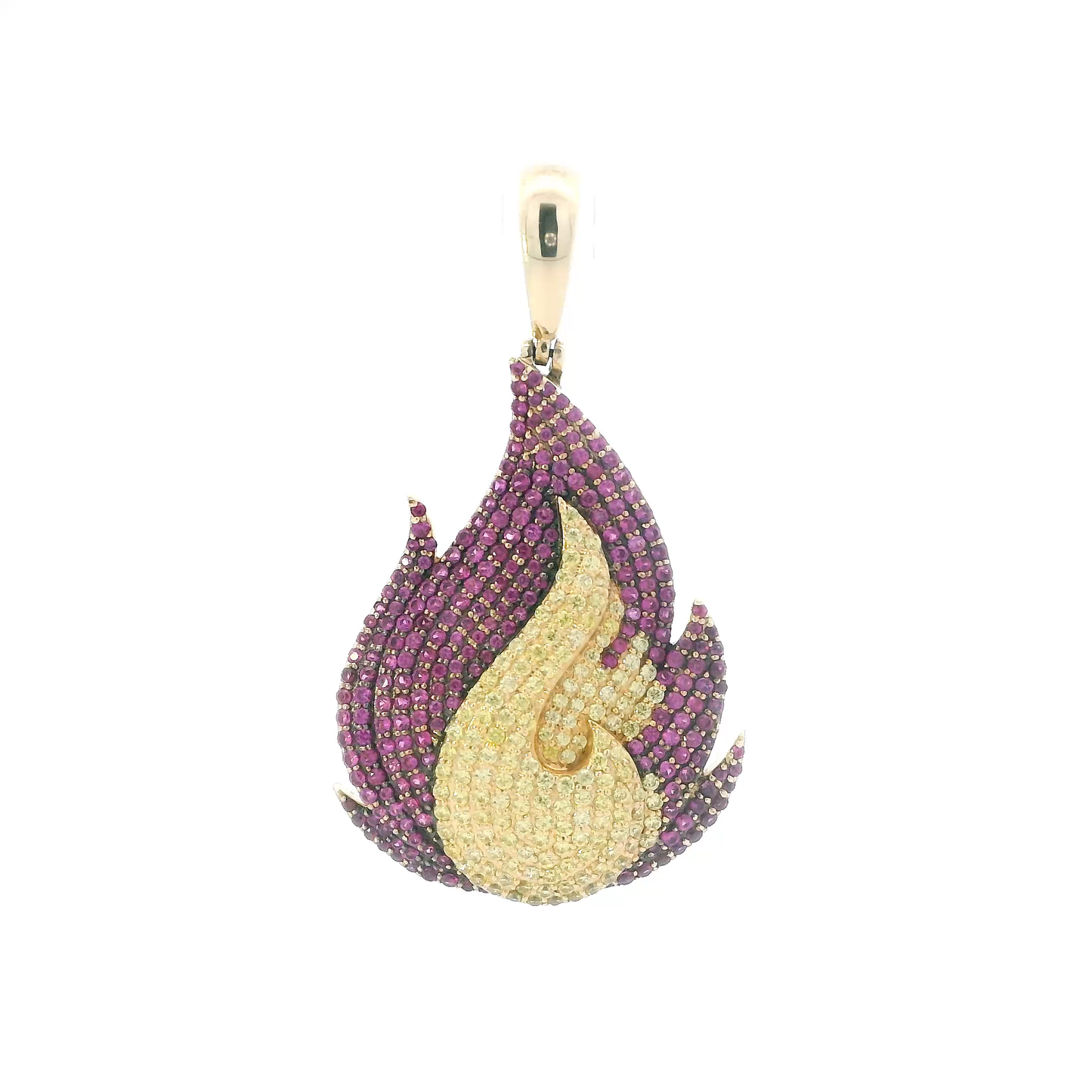 14k Yellow Gold Pink Sapphires & Yellow Quartz Fire Pendant