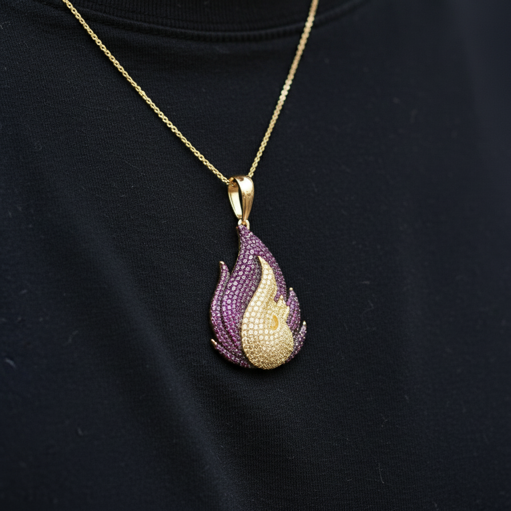 14k Yellow Gold Pink Sapphires & Yellow Quartz Fire Pendant