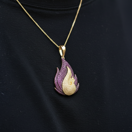 14k Yellow Gold Pink Sapphires & Yellow Quartz Fire Pendant