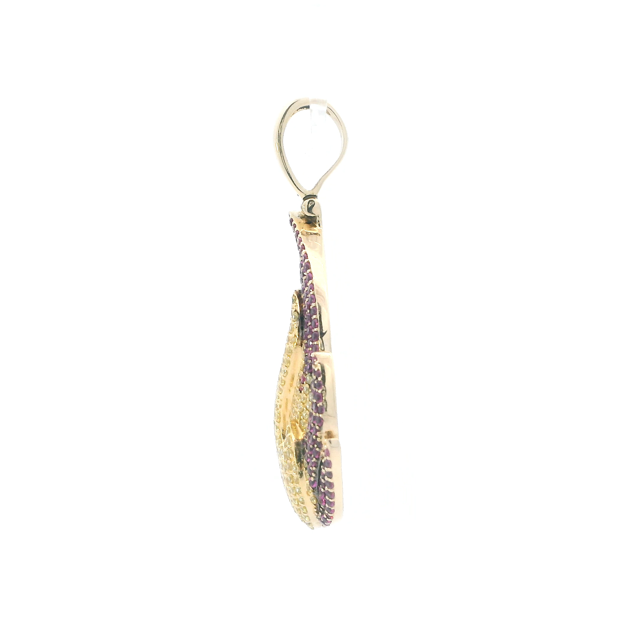 14k Yellow Gold Pink Sapphires & Yellow Quartz Fire Pendant