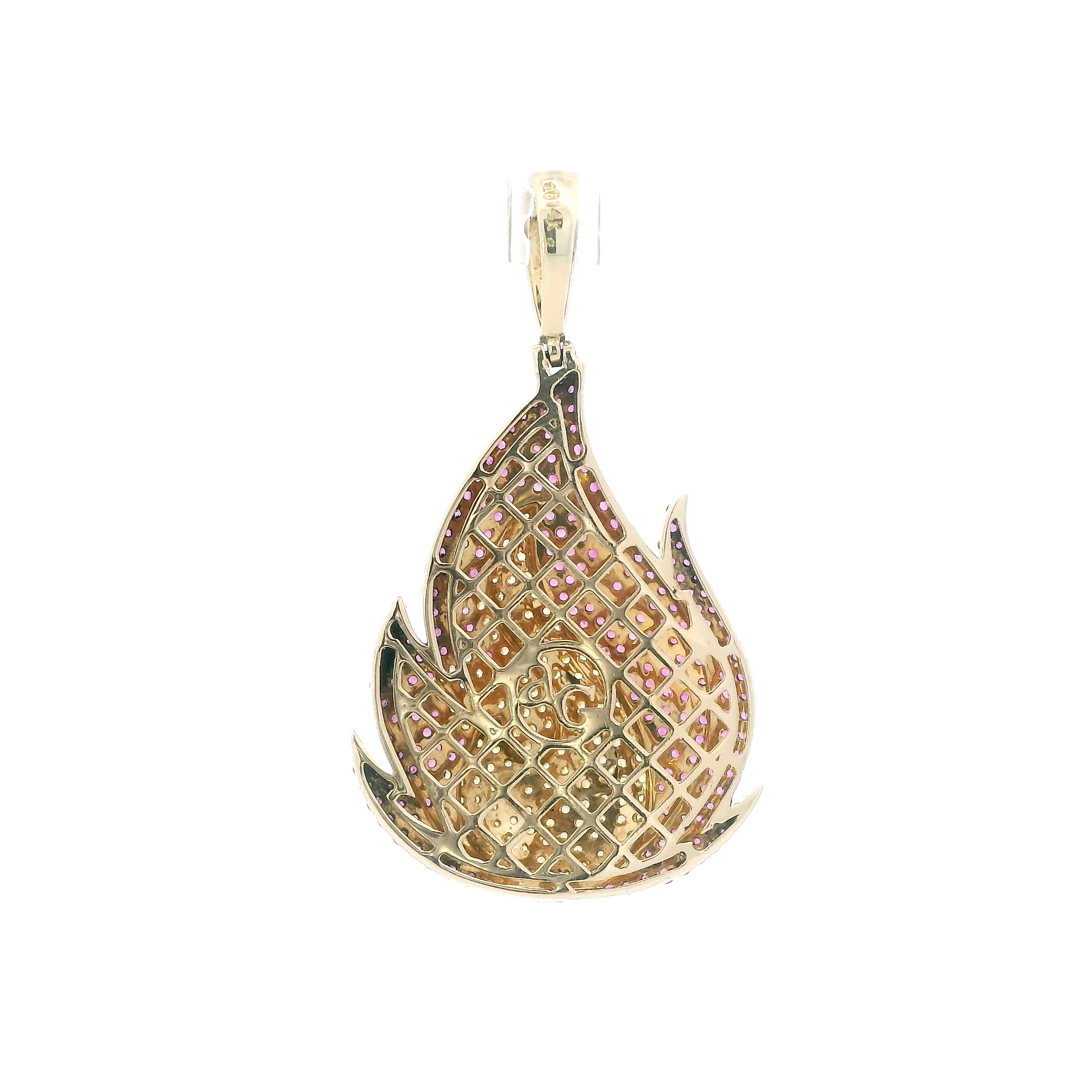14k Yellow Gold Pink Sapphires & Yellow Quartz Fire Pendant