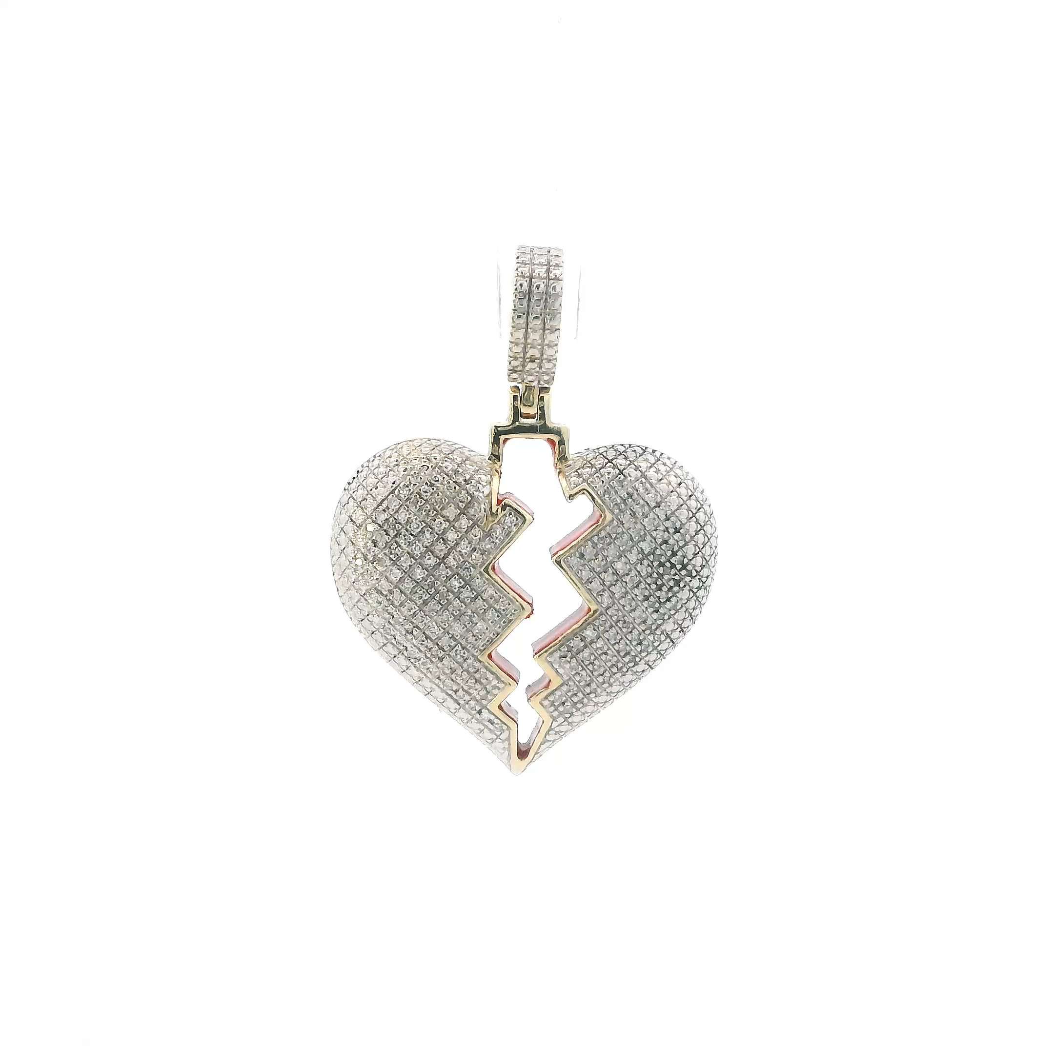10K Yellow Gold Diamonds Broken Heart Pendant - 0.20ct