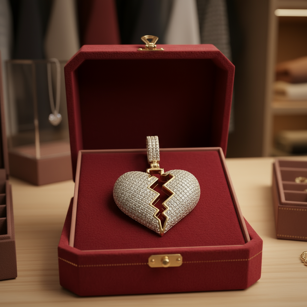 10K Yellow Gold Diamonds Broken Heart Pendant - 0.20ct