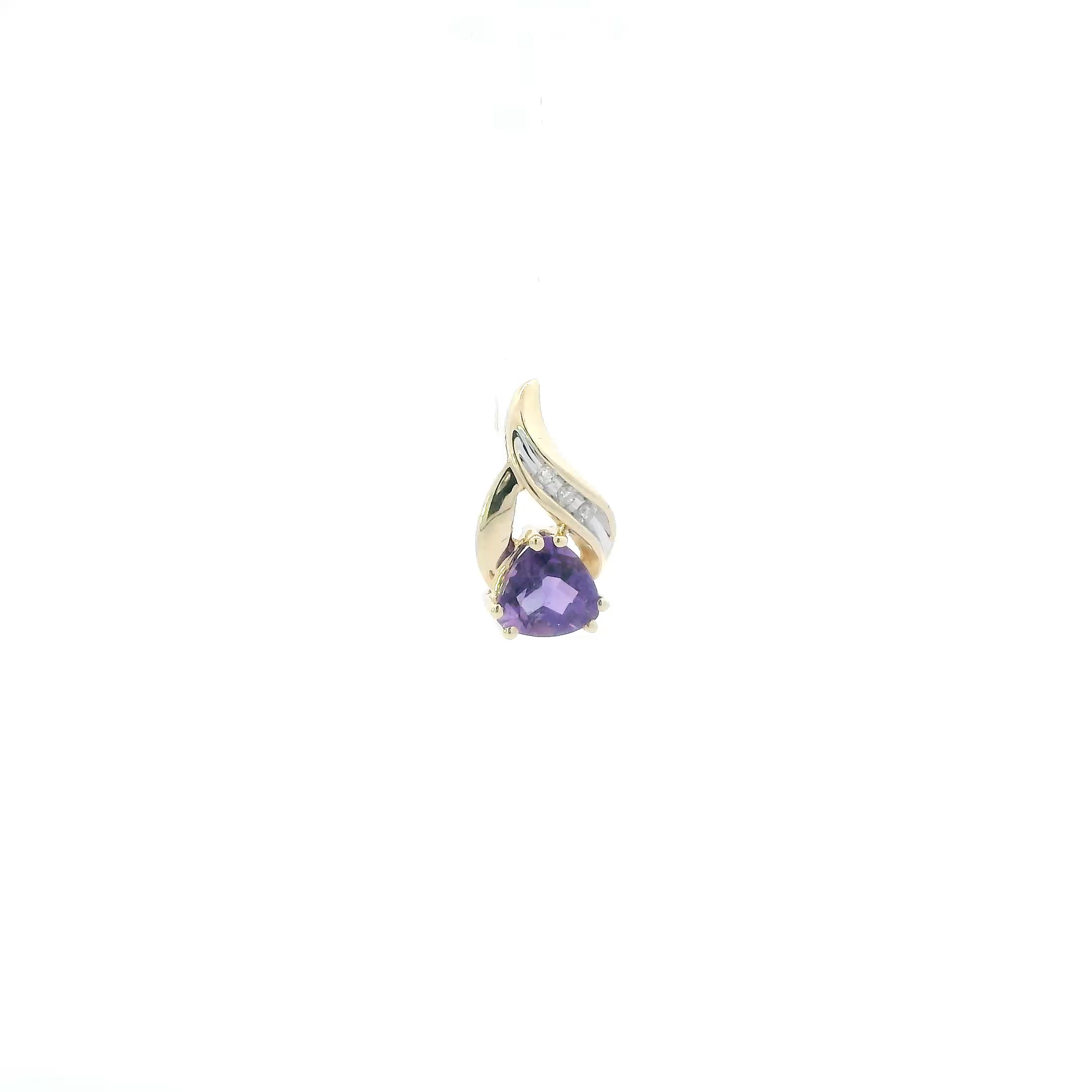 10K Yellow Gold Amethyst & Diamonds Pendant - 0.03ct