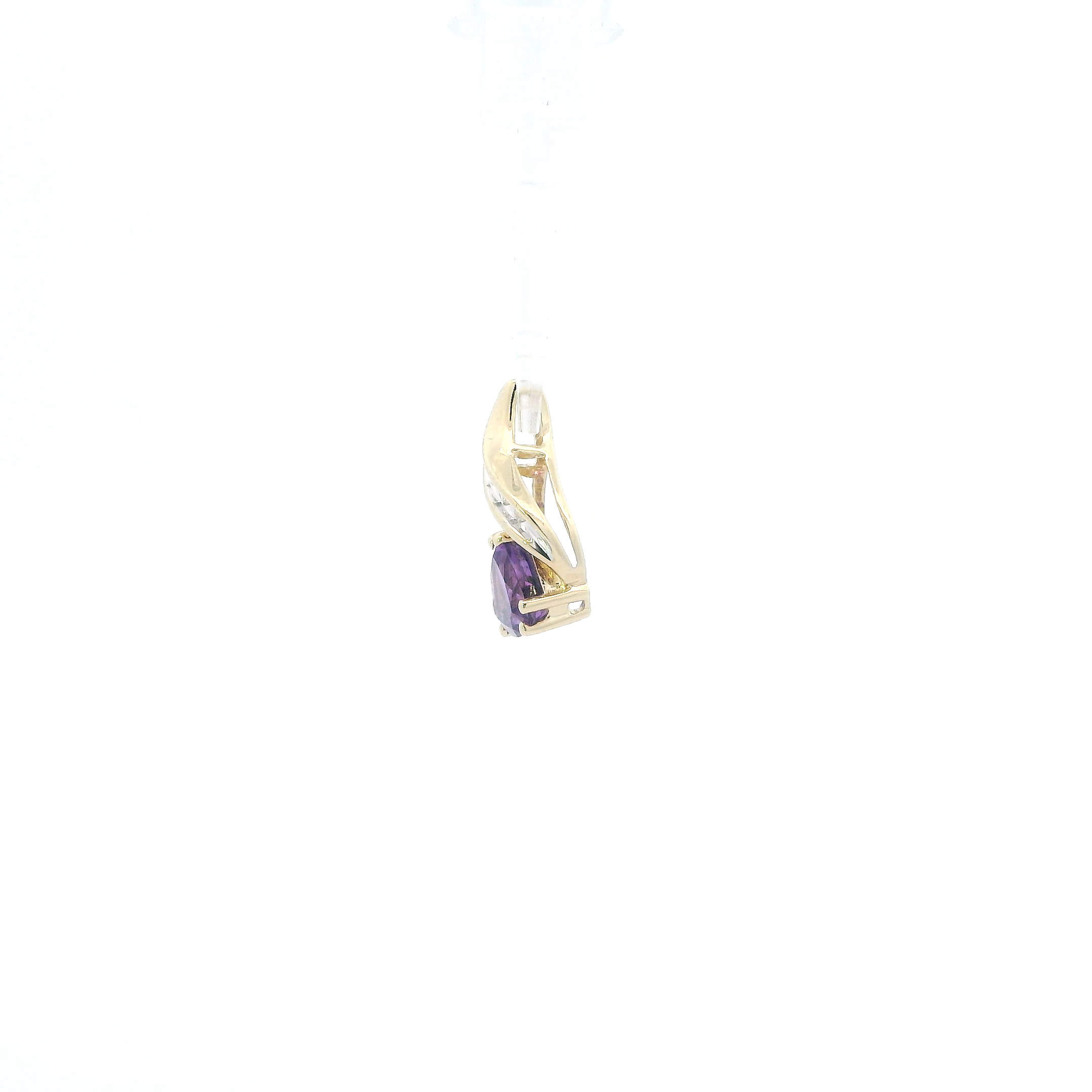 10K Yellow Gold Amethyst & Diamonds Pendant - 0.03ct