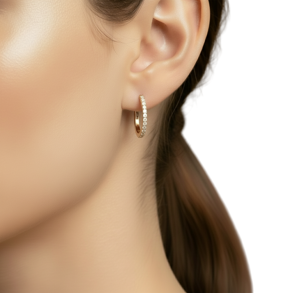 14K Yellow Gold Diamonds Oval Hoop Earrings - 0.31ct