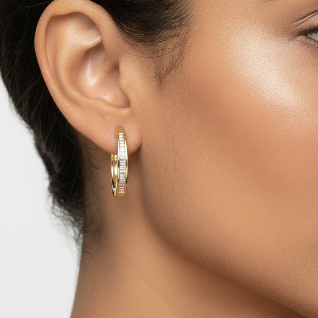 14K Yellow Gold Oval Hoop Earrings