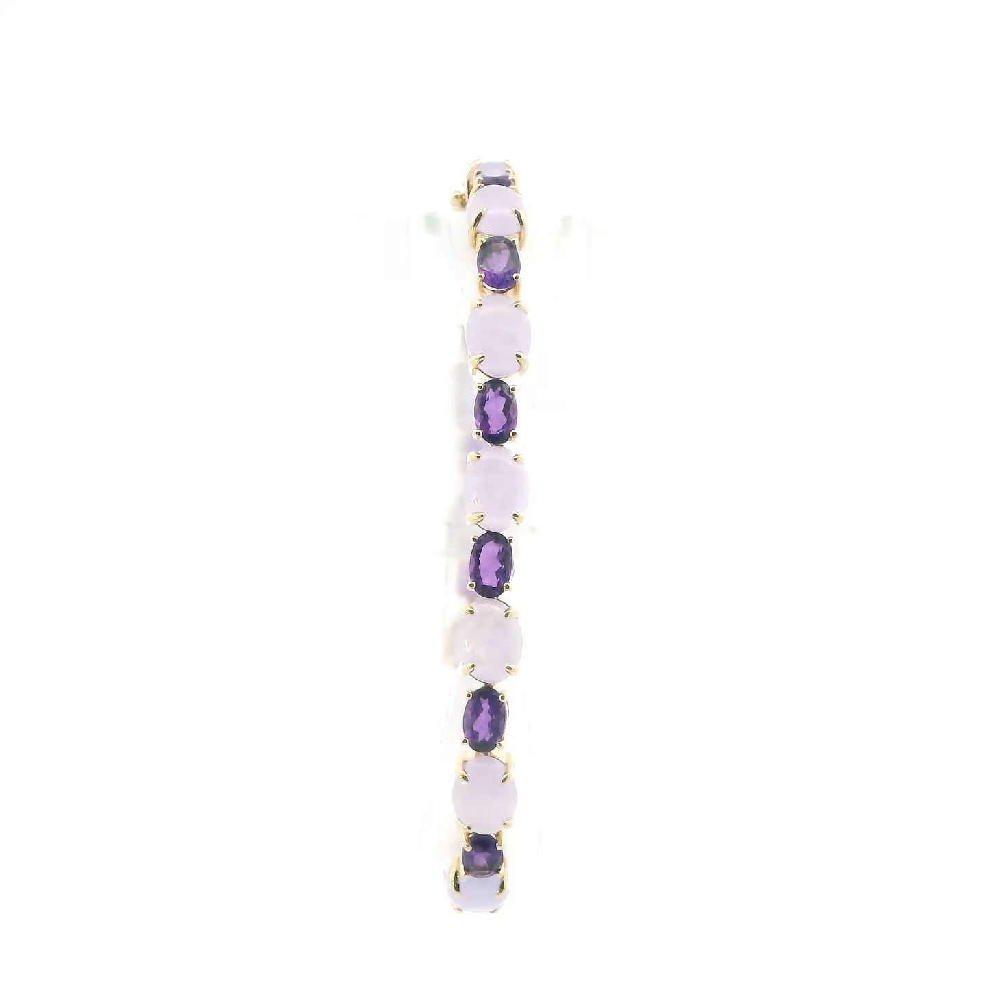 14K Yellow Gold 7.25" Lavender Jade & Amethyst Bracelet