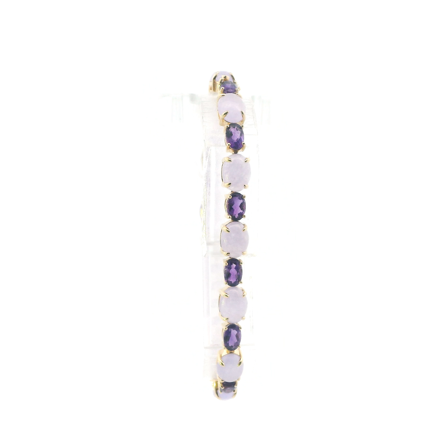 14K Yellow Gold 7.25" Lavender Jade & Amethyst Bracelet