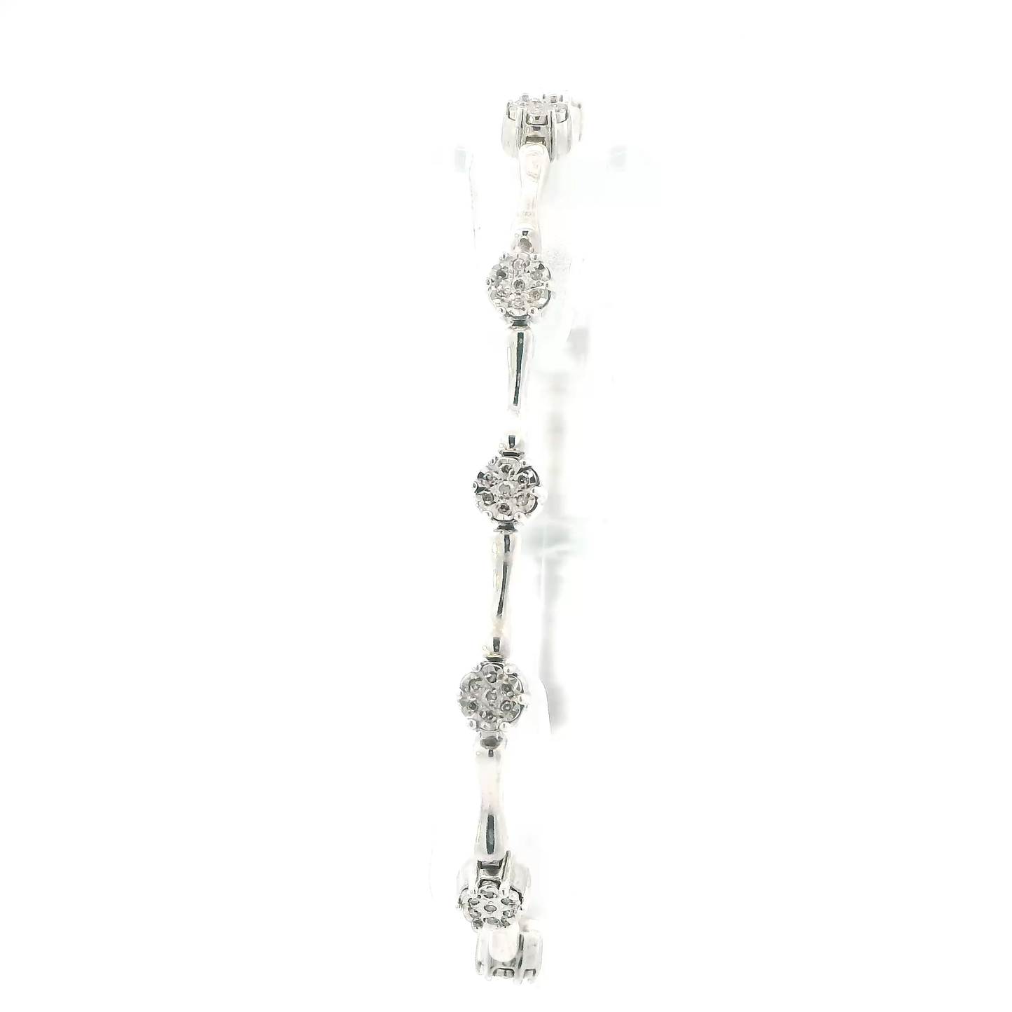 Silver Cluster Diamond Flower Segment Bar link Tennis Bracelet - 0.77ct