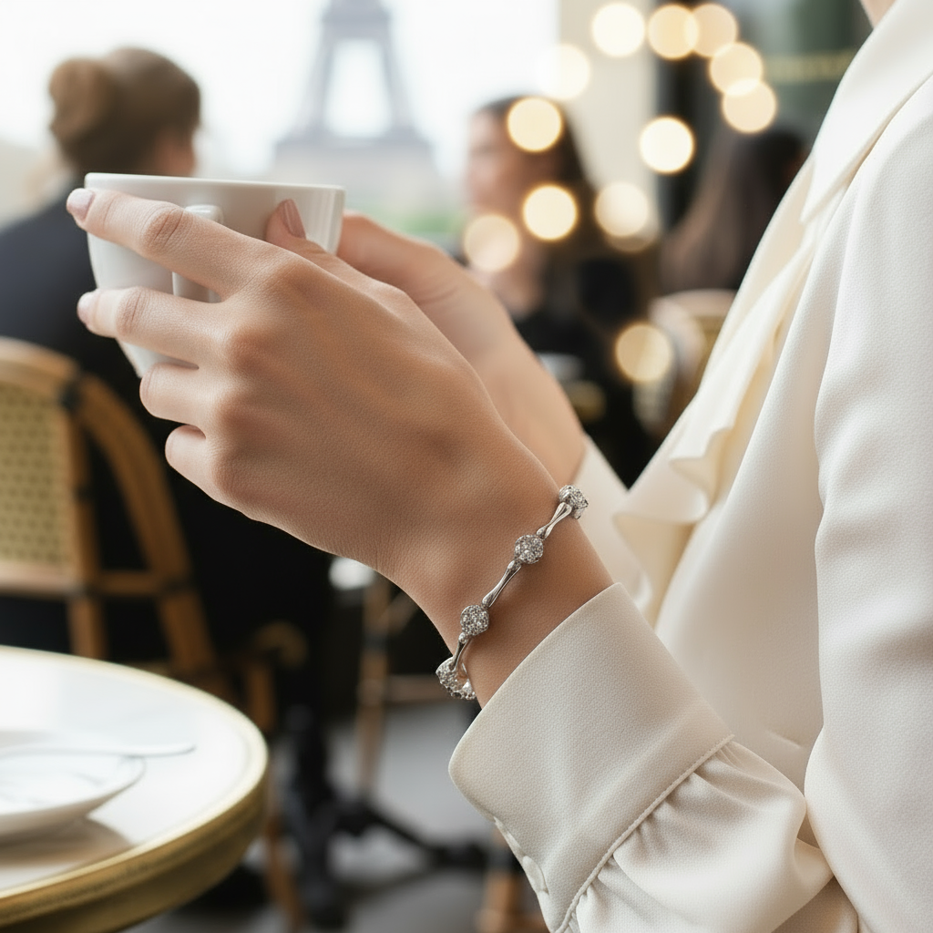 Silver Cluster Diamond Flower Segment Bar link Tennis Bracelet - 0.77ct