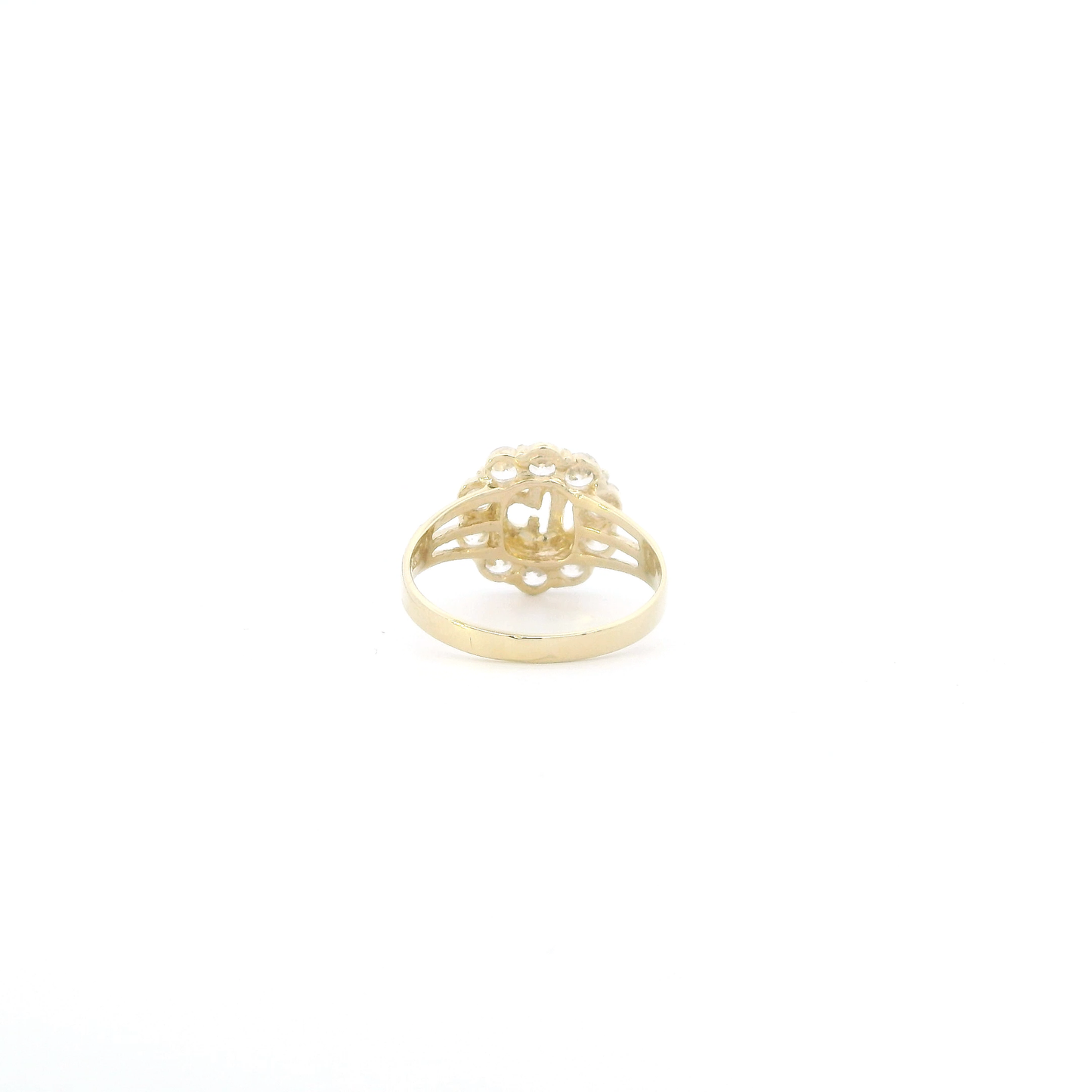 14K Yellow Gold CZ "15" Flower Womens Ring