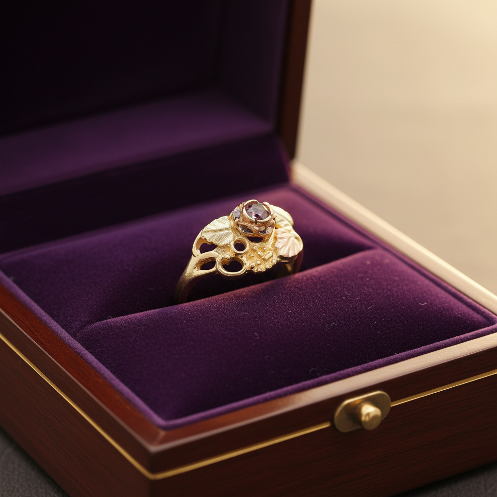 10K Tri Color Gold Ruby Grapevine Womens Ring