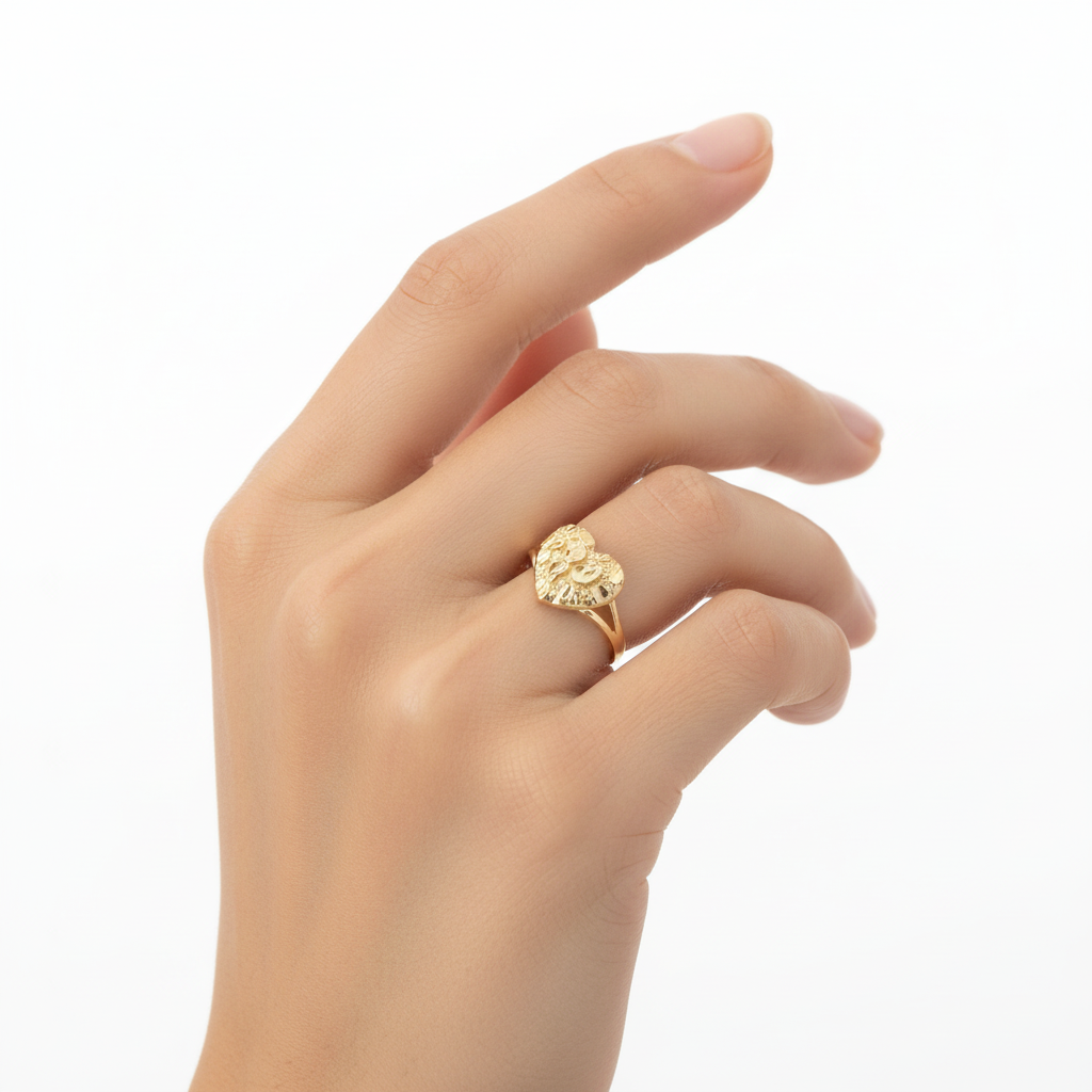 10K Yellow Gold Heart Nugget Womens  Ring