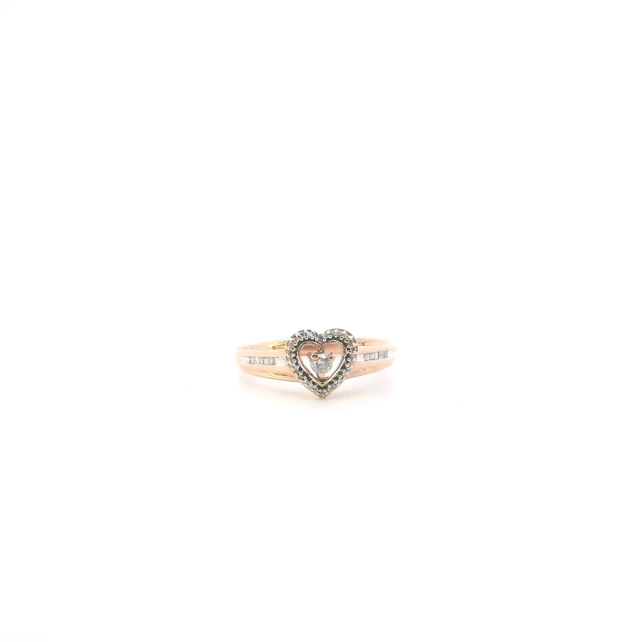 10K Rose Gold Diamonds Heart Womens Ring - 0.05ct