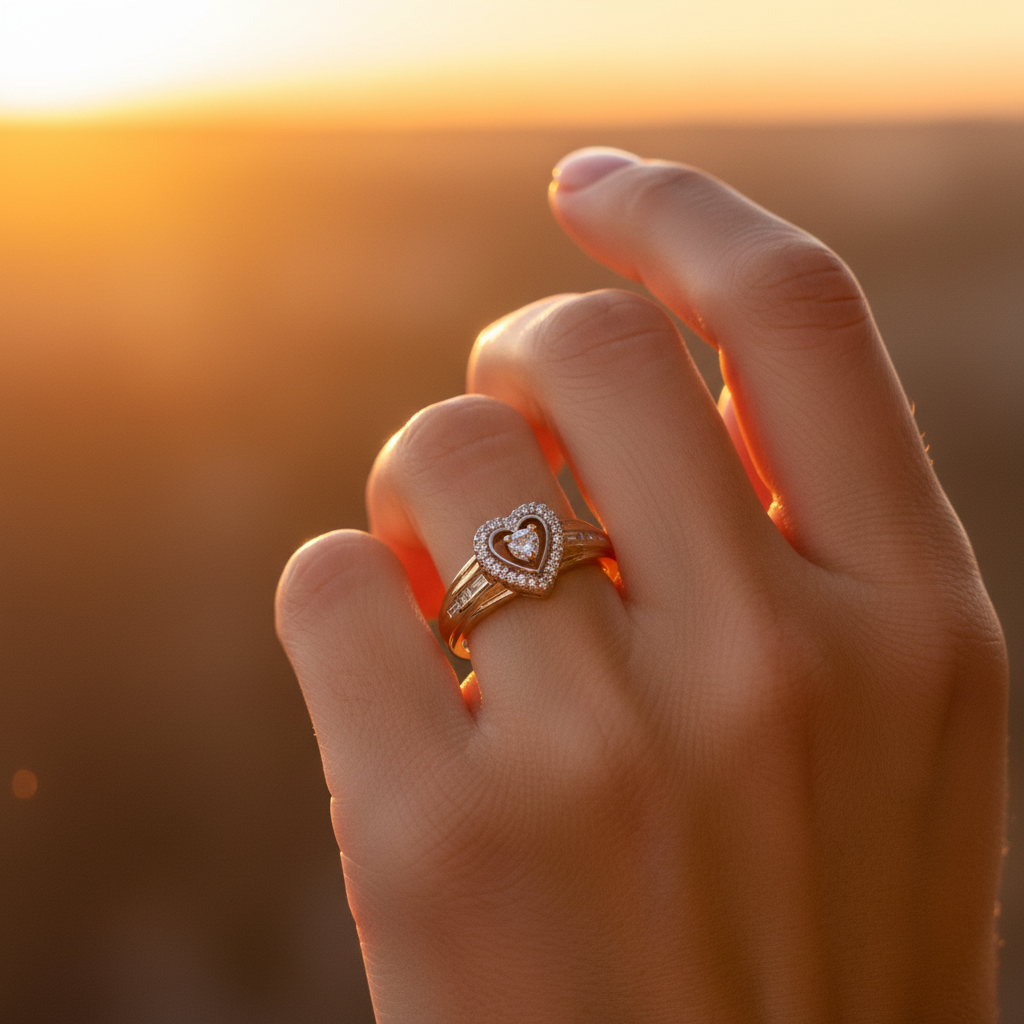 10K Rose Gold Diamonds Heart Womens Ring - 0.05ct