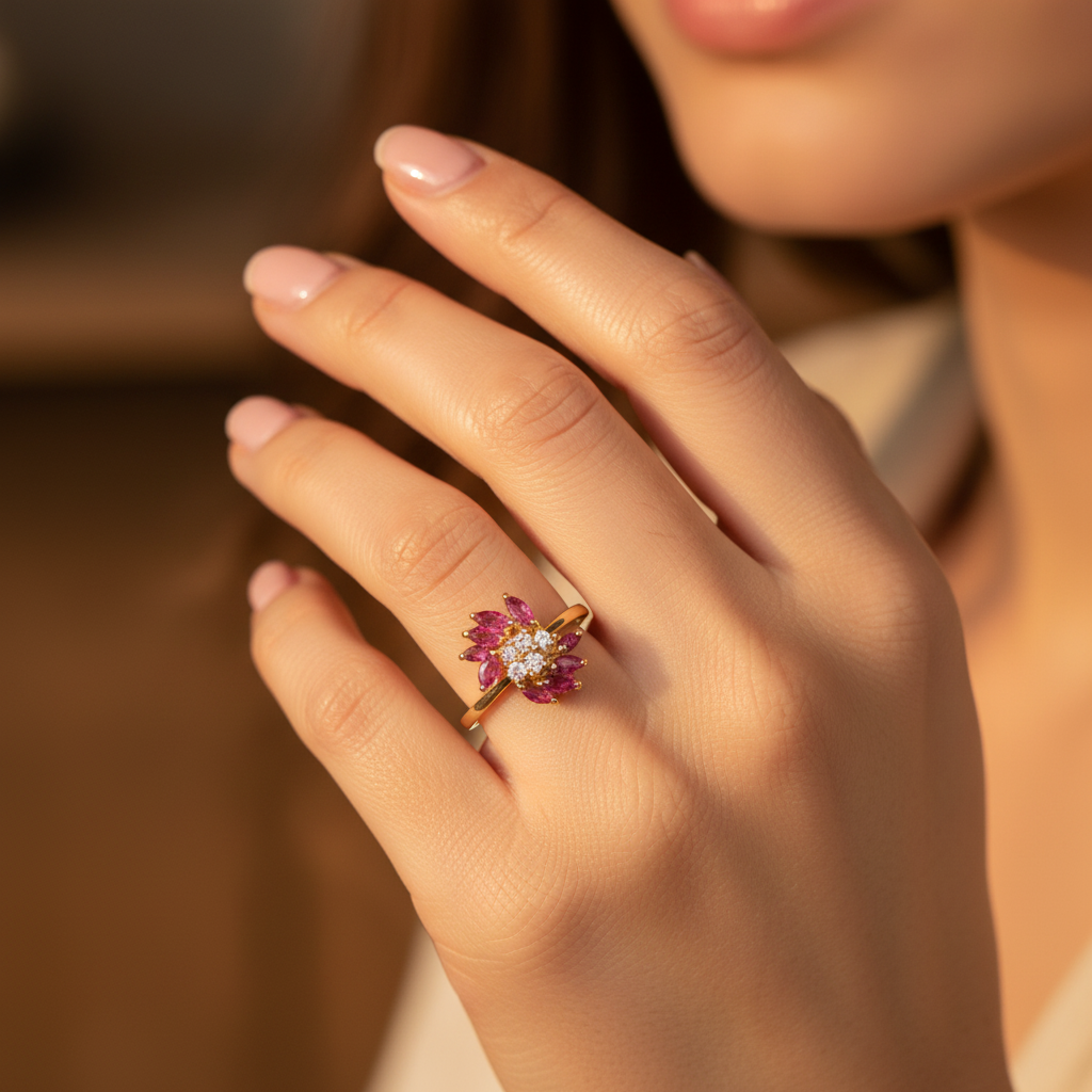 14K Yellow Gold Diamonds & Ruby Womens Ring - 0.10ct