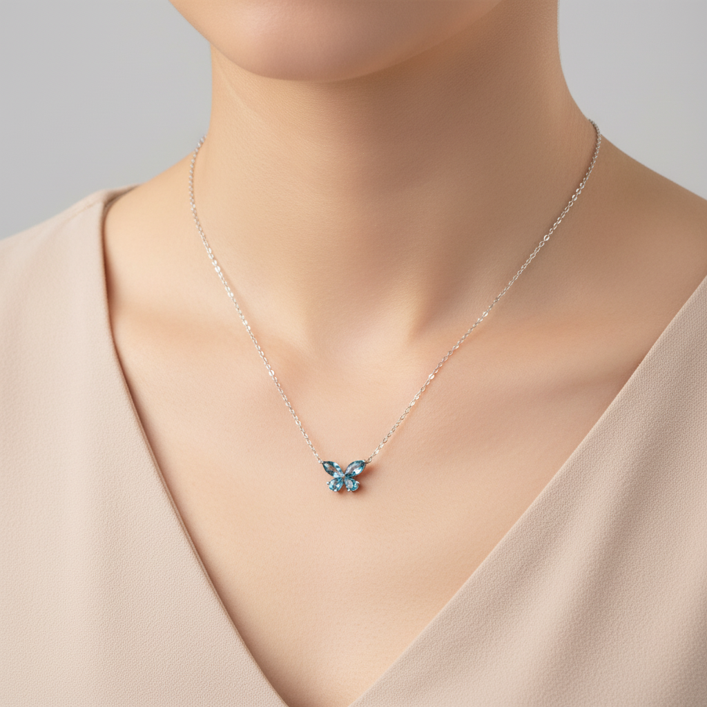 14K White Gold Topaz Pendant & 16-18