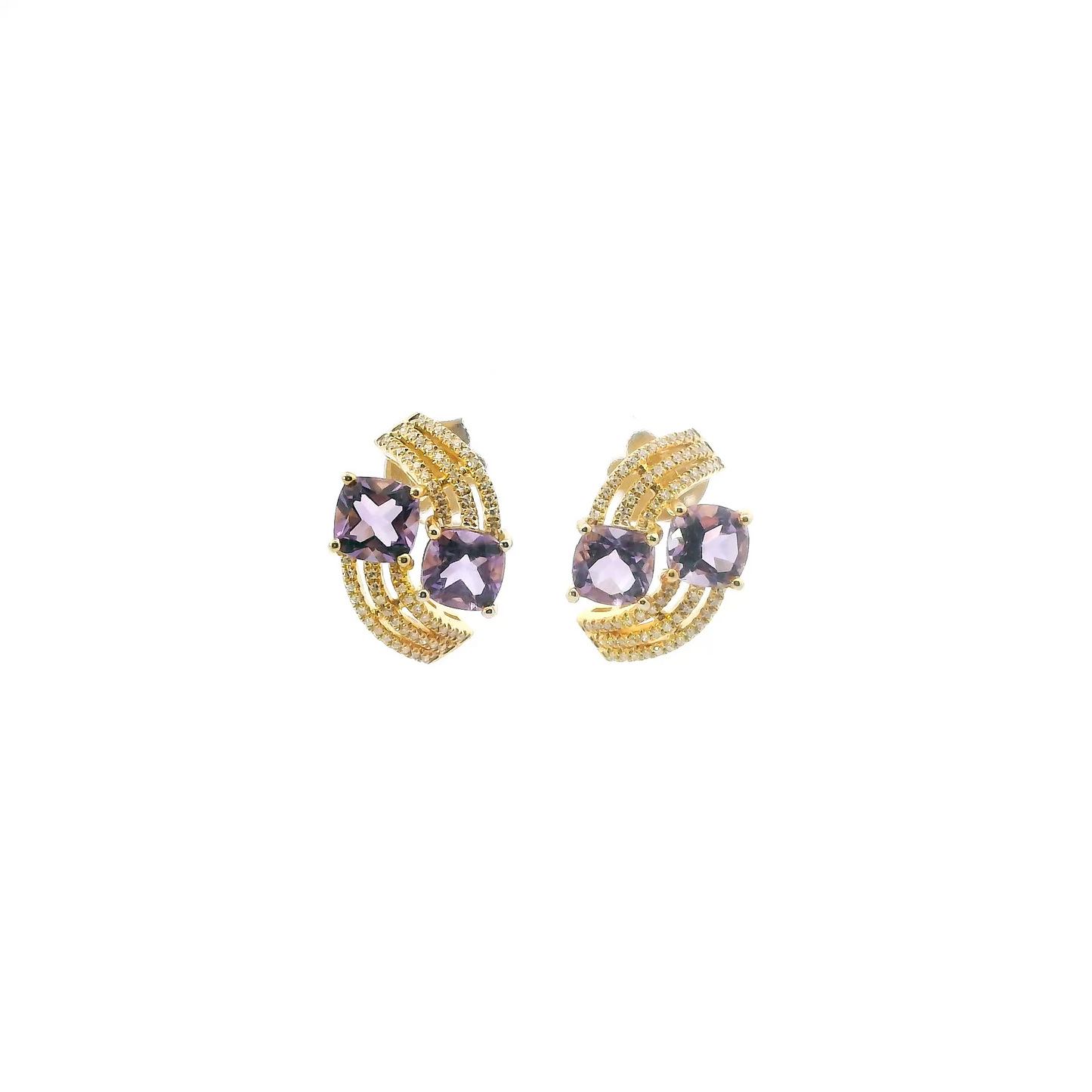 14K Yellow Gold Amethyst Earrings