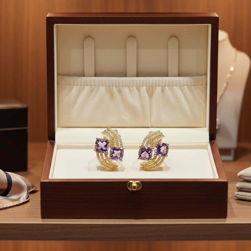 14K Yellow Gold Amethyst Earrings