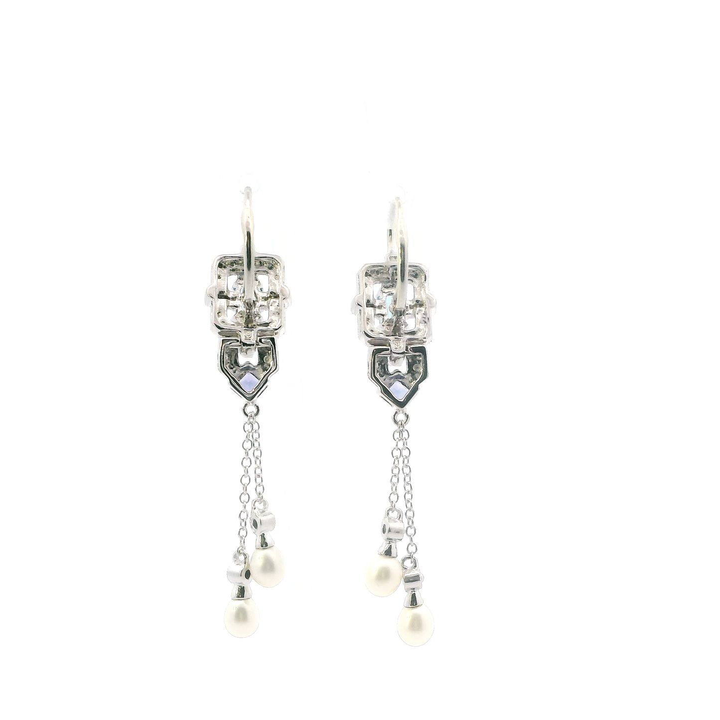 14K White Gold Pearl, Tanzanite, & Topaz Dangle Earrings