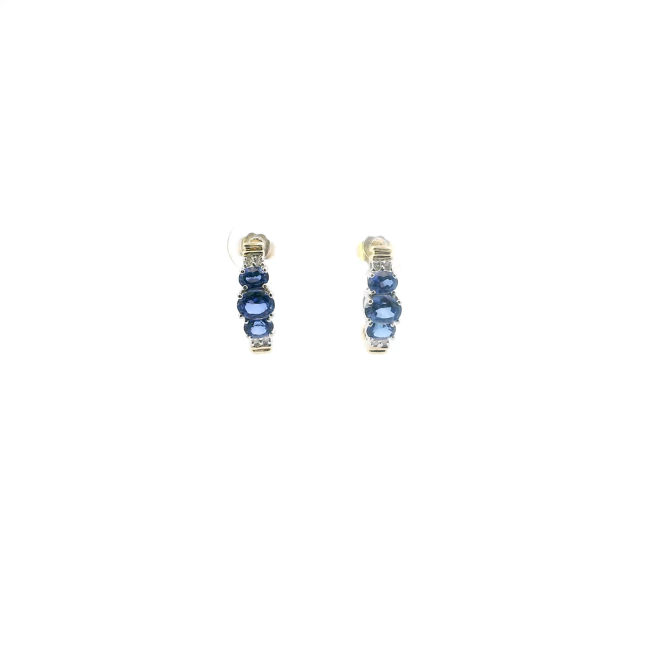 10K Yellow & White Gold Blue Sapphire Earrings