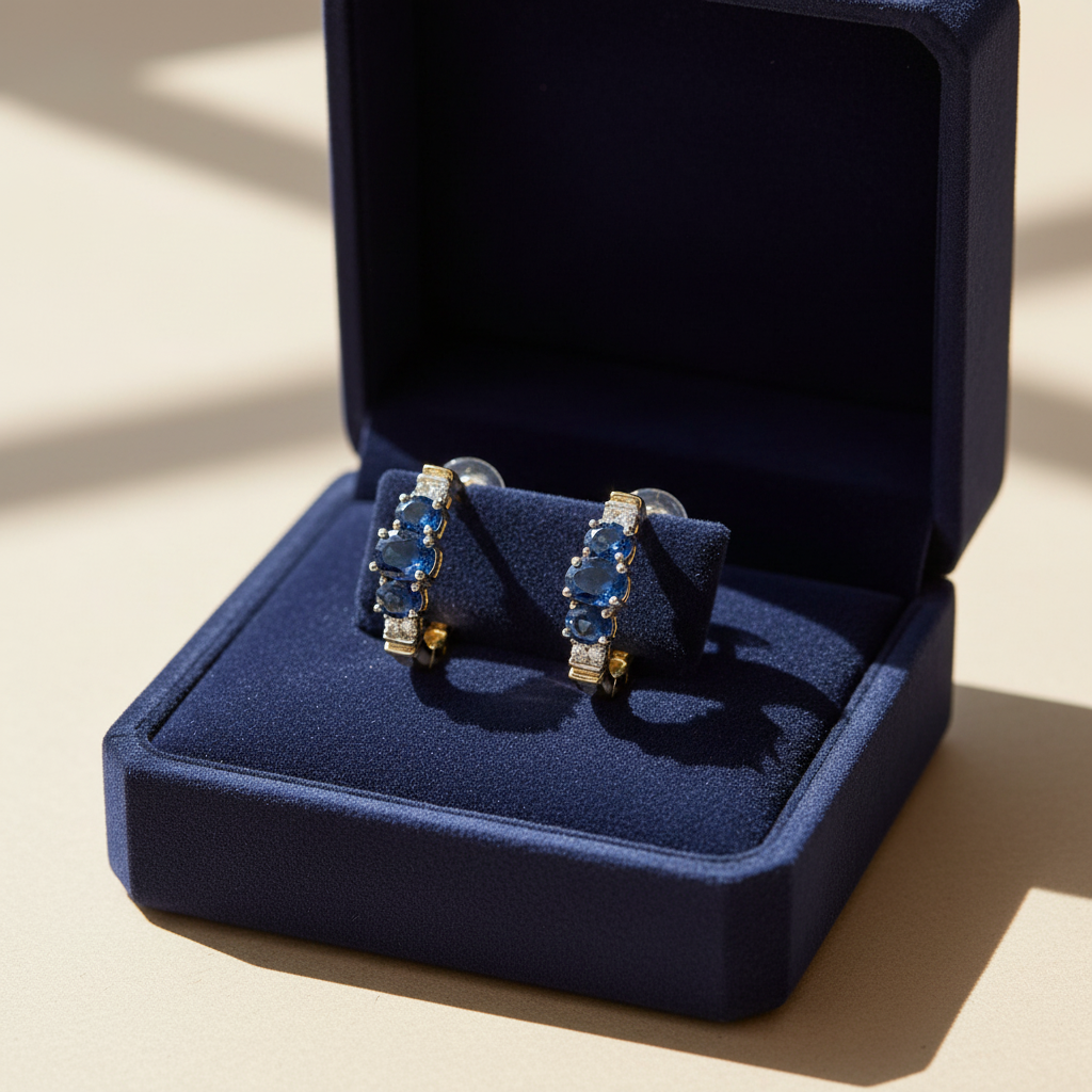 10K Yellow & White Gold Blue Sapphire Earrings