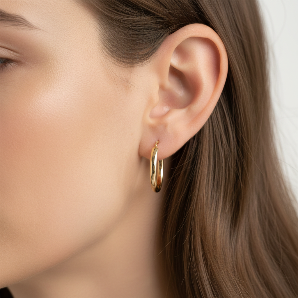 14K Yellow Gold Oval Hoop Earrings
