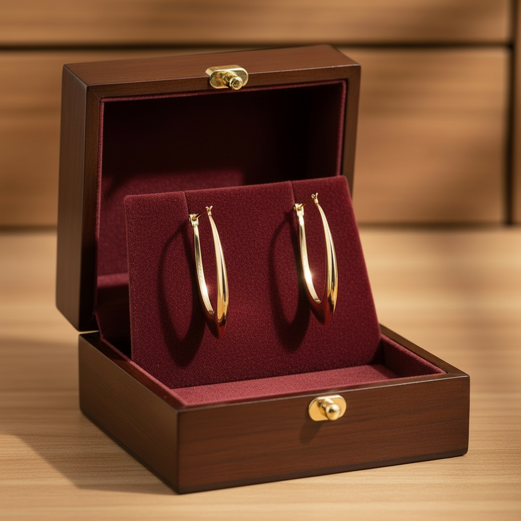 14K Yellow Gold Oblong Hoop Earring