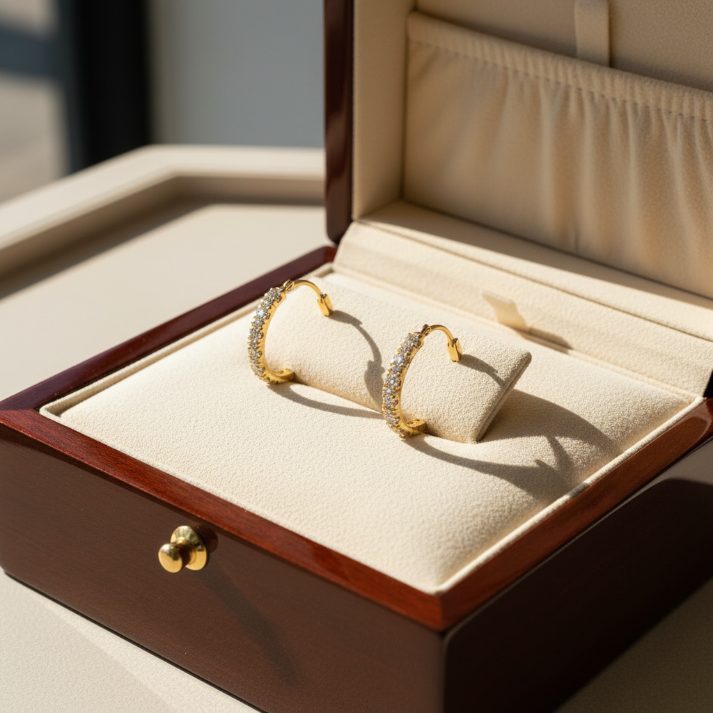 14K Yellow Gold Aquamarine Hoop Earring