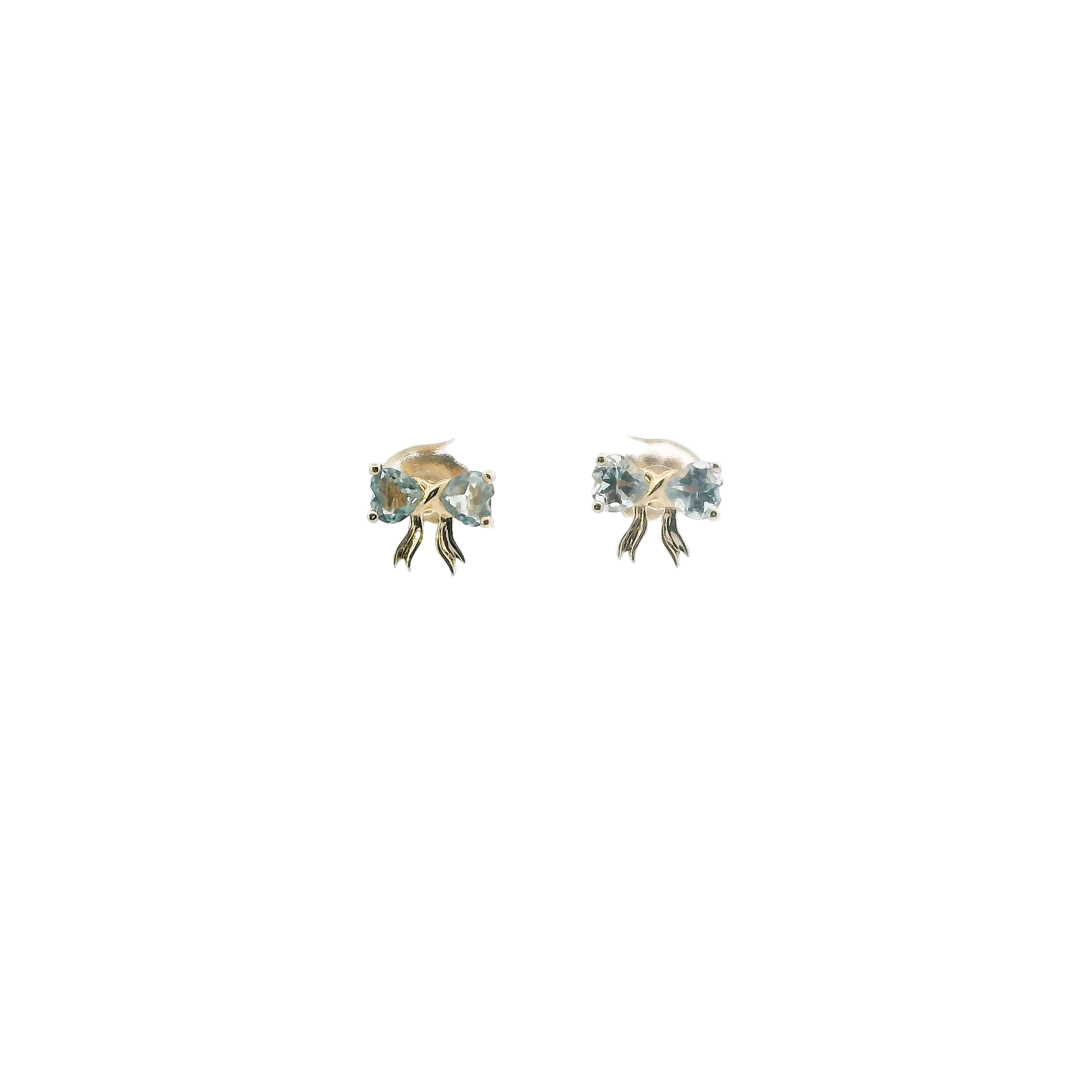 14K Yellow Gold Heart Aquamarine Bow Earrings