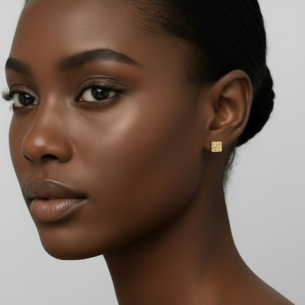 10K Yellow Gold Square Nugget Stud Earrings