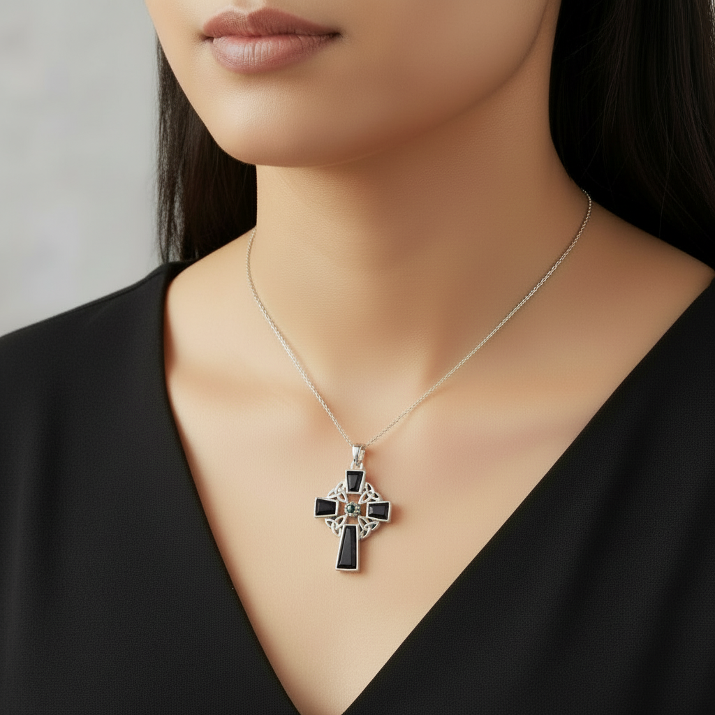 Sterling Silver Ireland Celtic Cross Marcasite Pendant