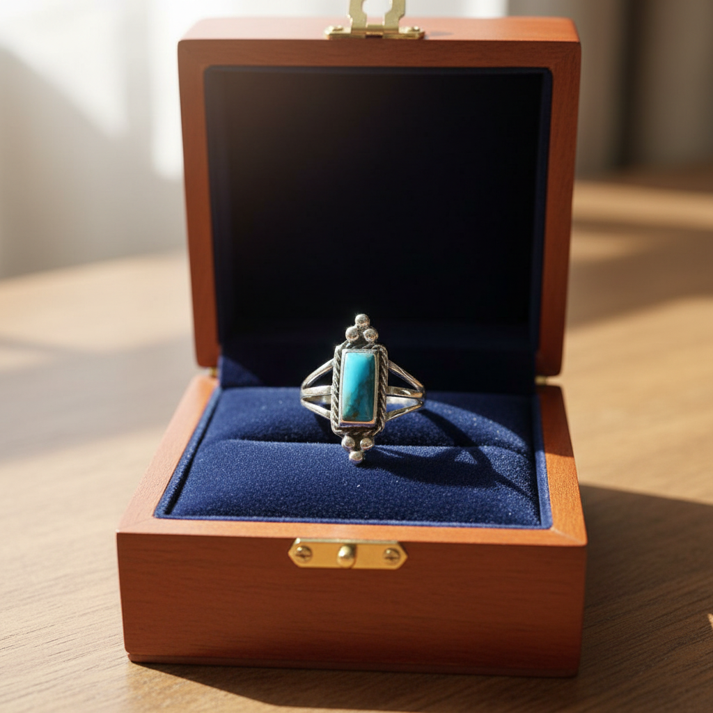 Sterling Silver Rectangle Turquoise Womens Ring