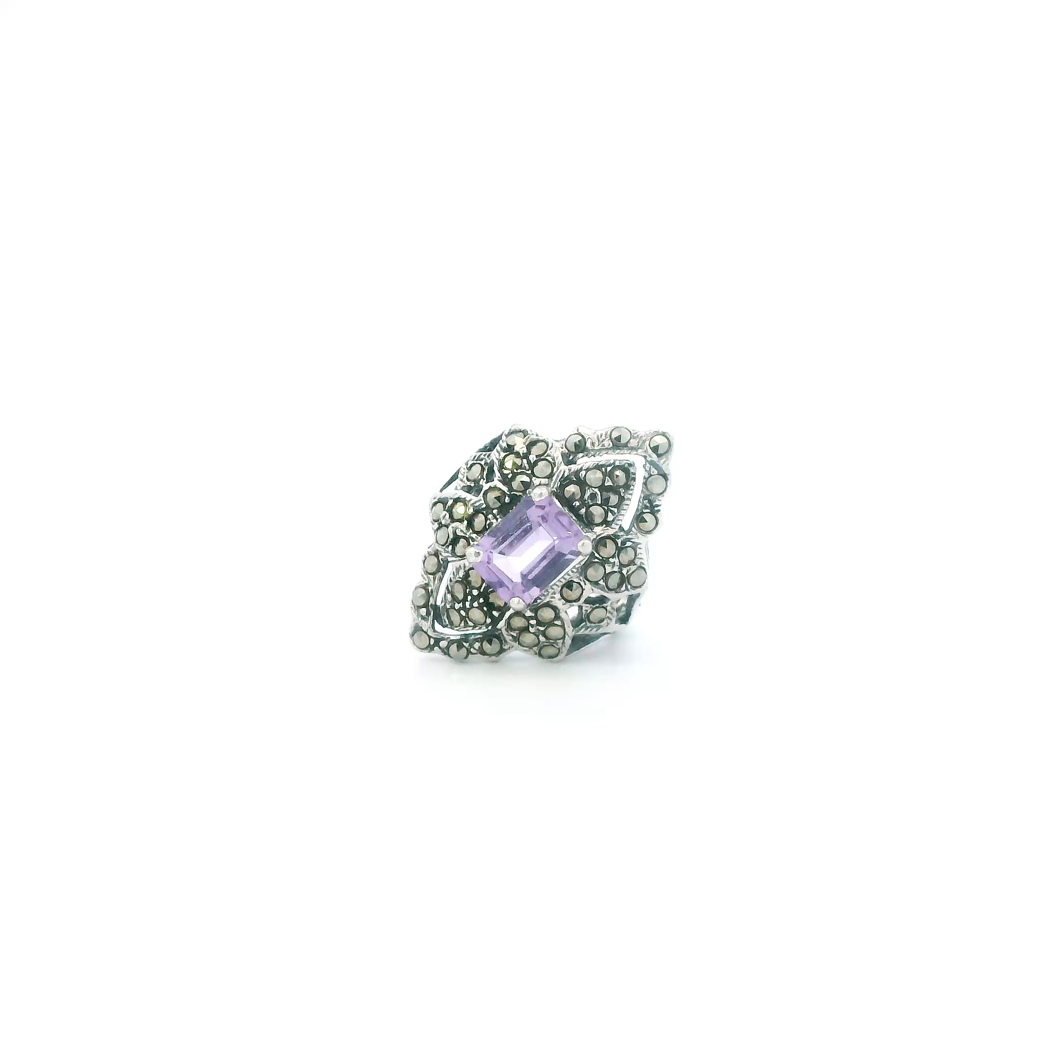 Sterling Silver Marcasite & Amethyst Womens Ring