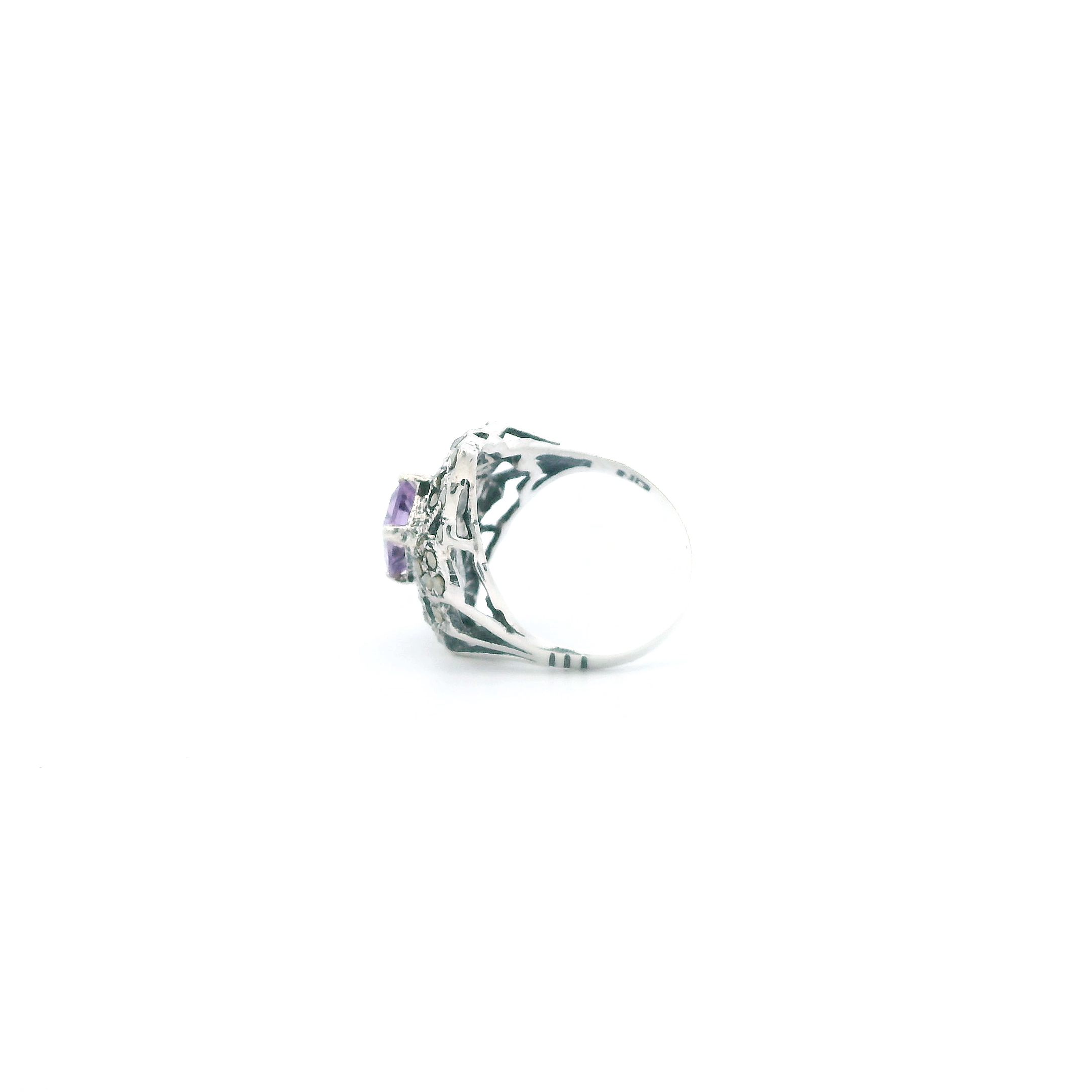Sterling Silver Marcasite & Amethyst Womens Ring
