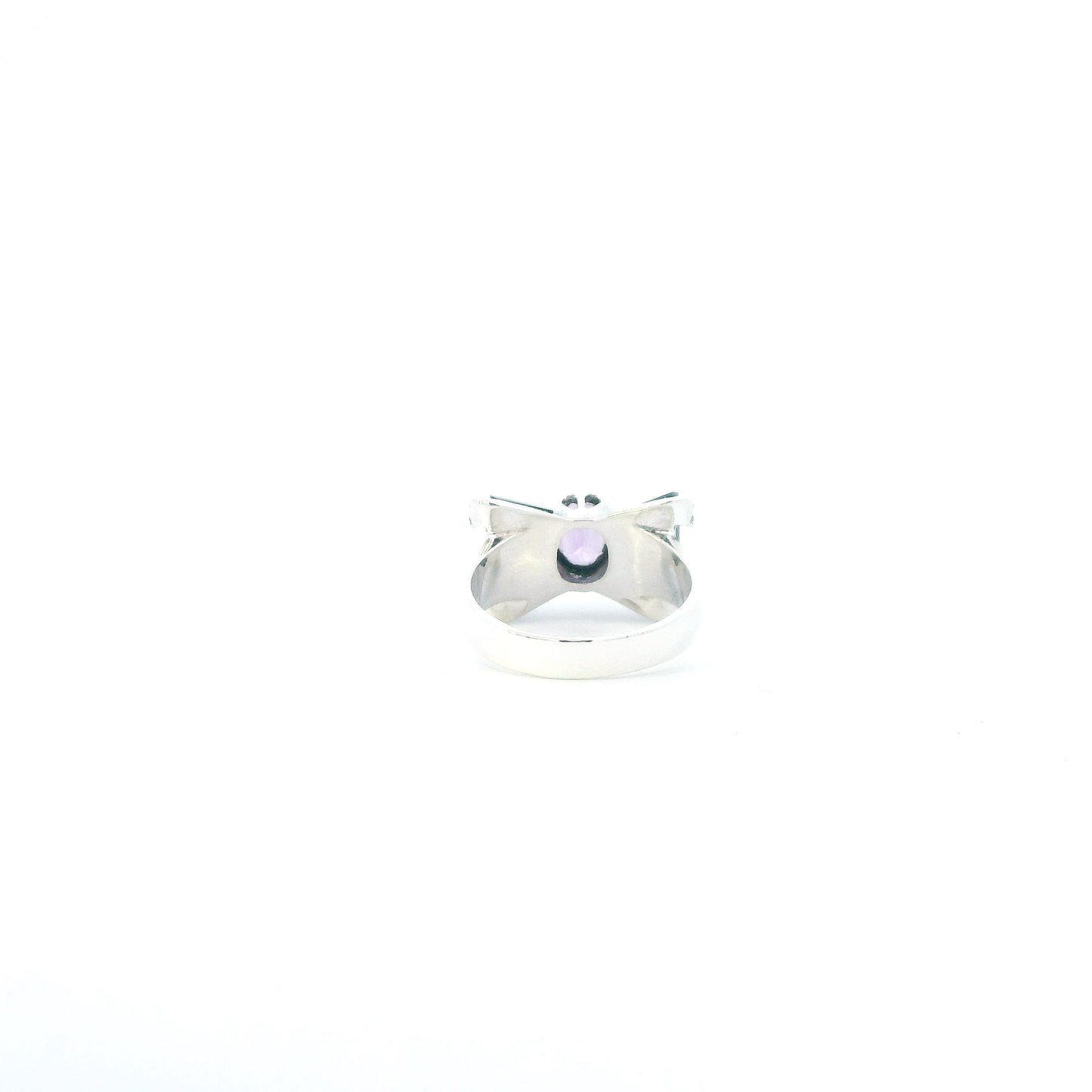 Sterling Silver Marcasite Amethyst Bow Womens Ring