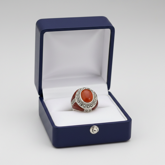 Sterling Silver Marcasite Carnelian Womens Ring