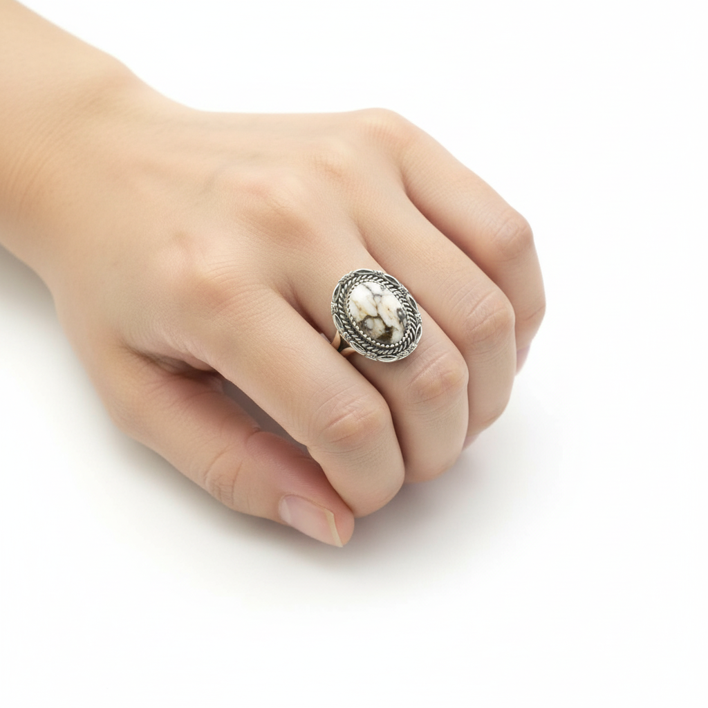 Sterling Silver White Buffalo Turquoise Womens Ring